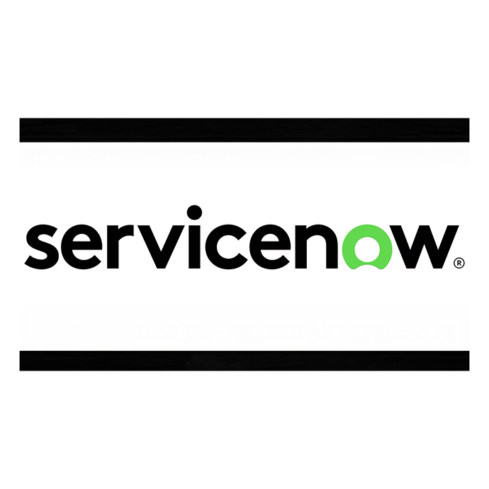 ServiceNow logo with the word 'servicenow' in black lowercase letters, the 'o' in green with a circular design inside