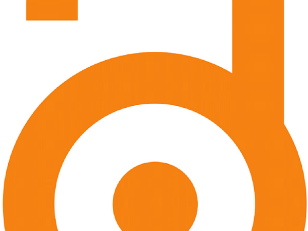 Close-up of an orange lowercase letter 'd' with a white background, showing a dot above and the circular part of the letter.