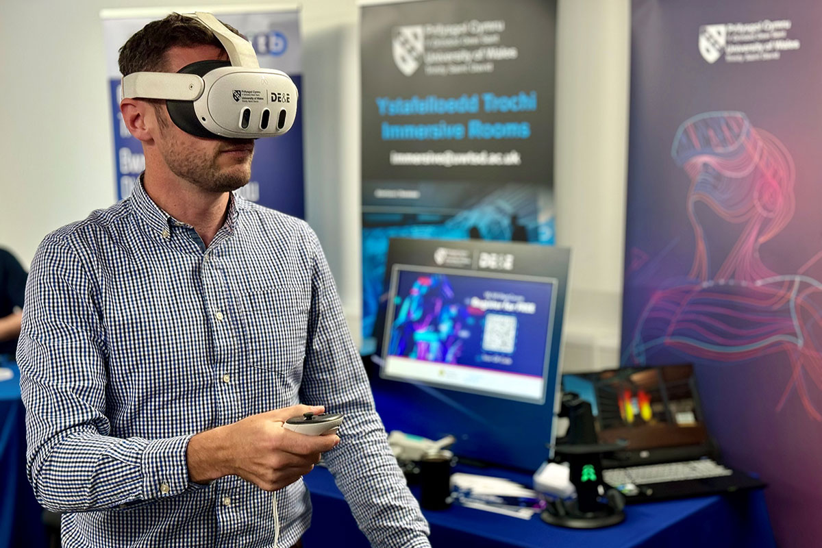 UWTSD Staff wearing VR headset