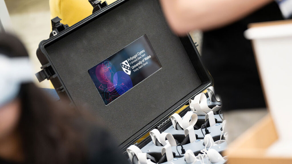 VR device with UWTSD logo