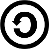 Creative Commons Share Alike Logo. Black and white icon of a circular arrow inside a circle.